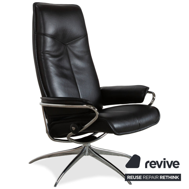 Stressless City Leder Sessel Schwarz inkl. Hocker manuelle Funktion Sternfuß