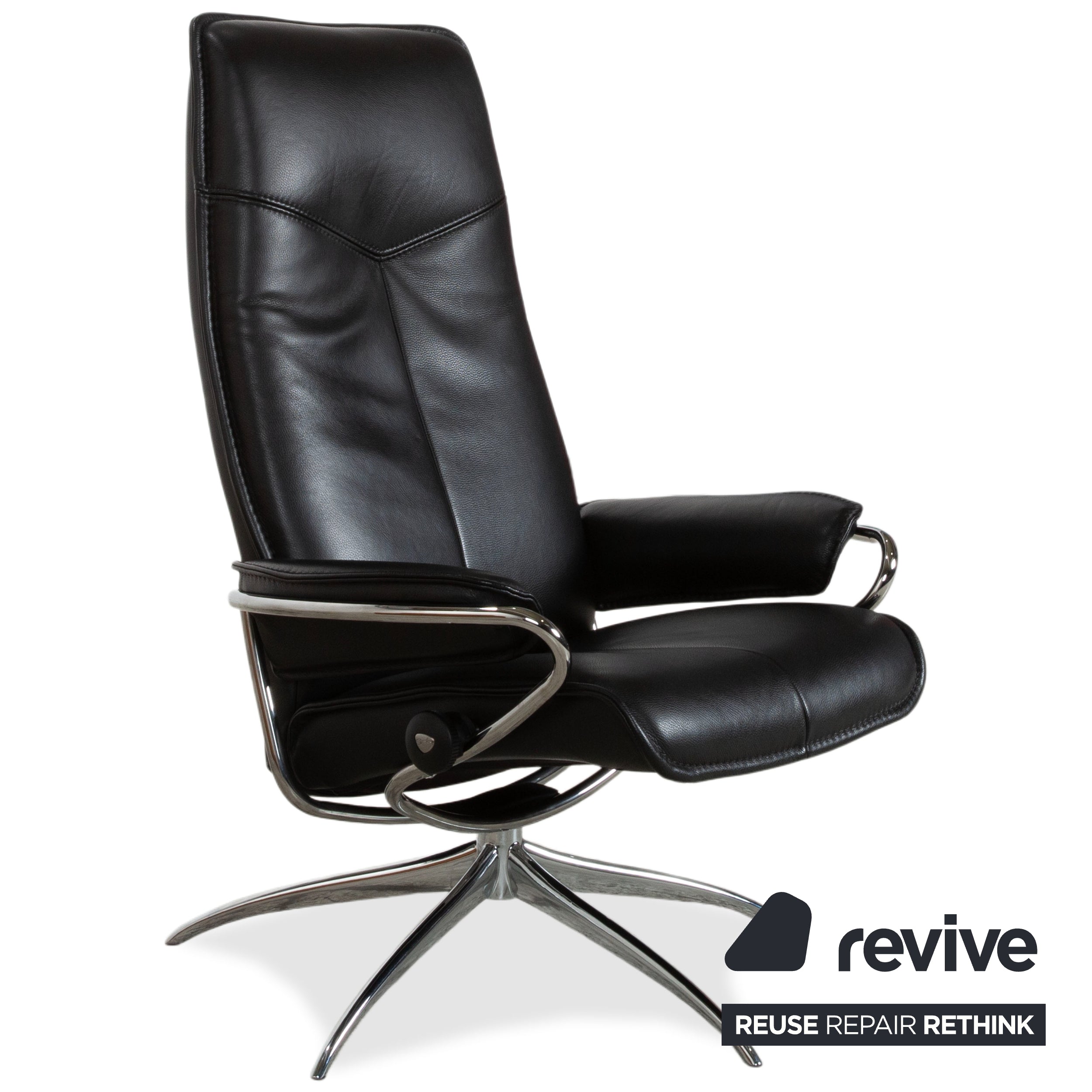 Fauteuil Stressless City en cuir noir avec repose-pieds, fonction manuelle, piètement étoile