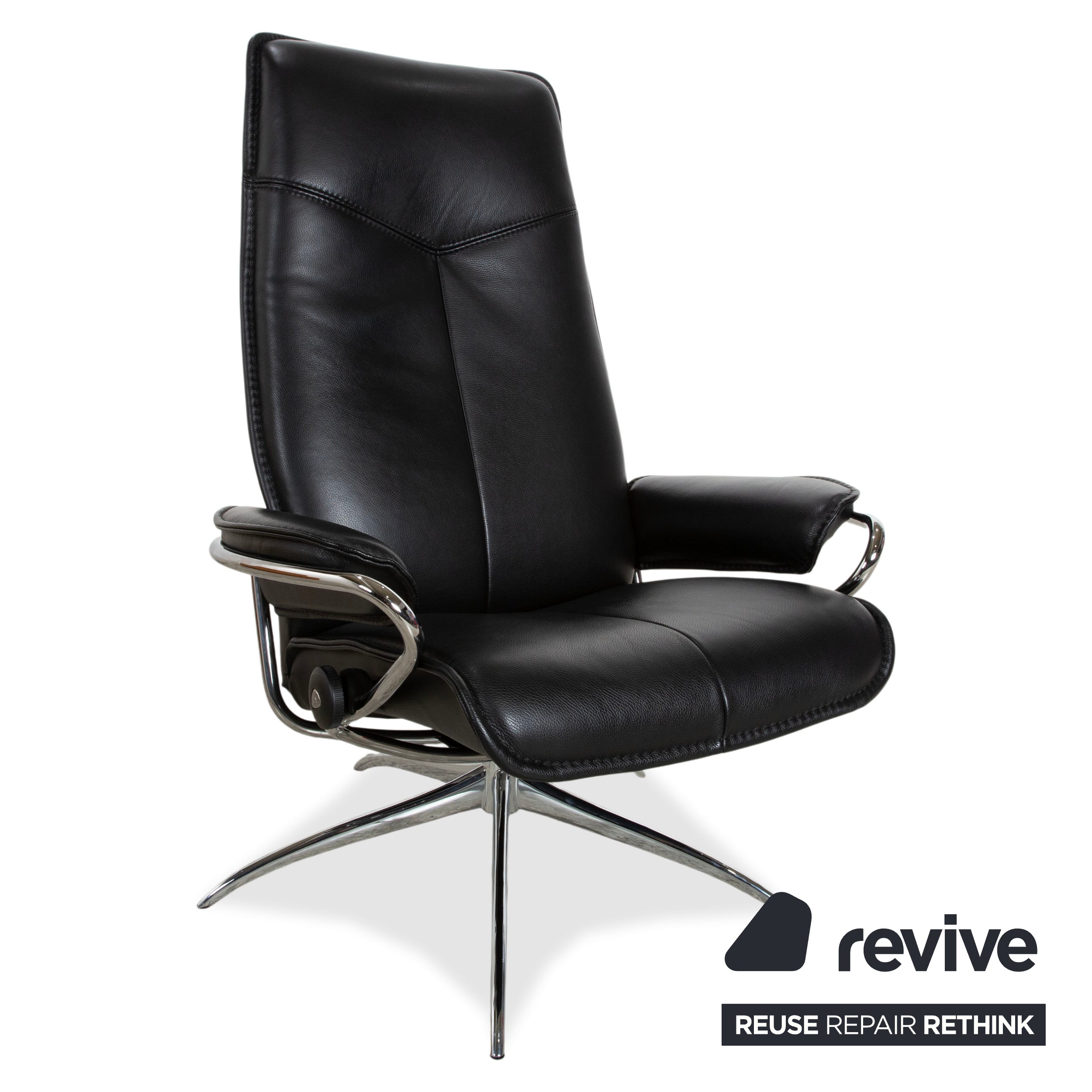 Fauteuil Stressless City en cuir noir avec repose-pieds, fonction manuelle, piètement étoile