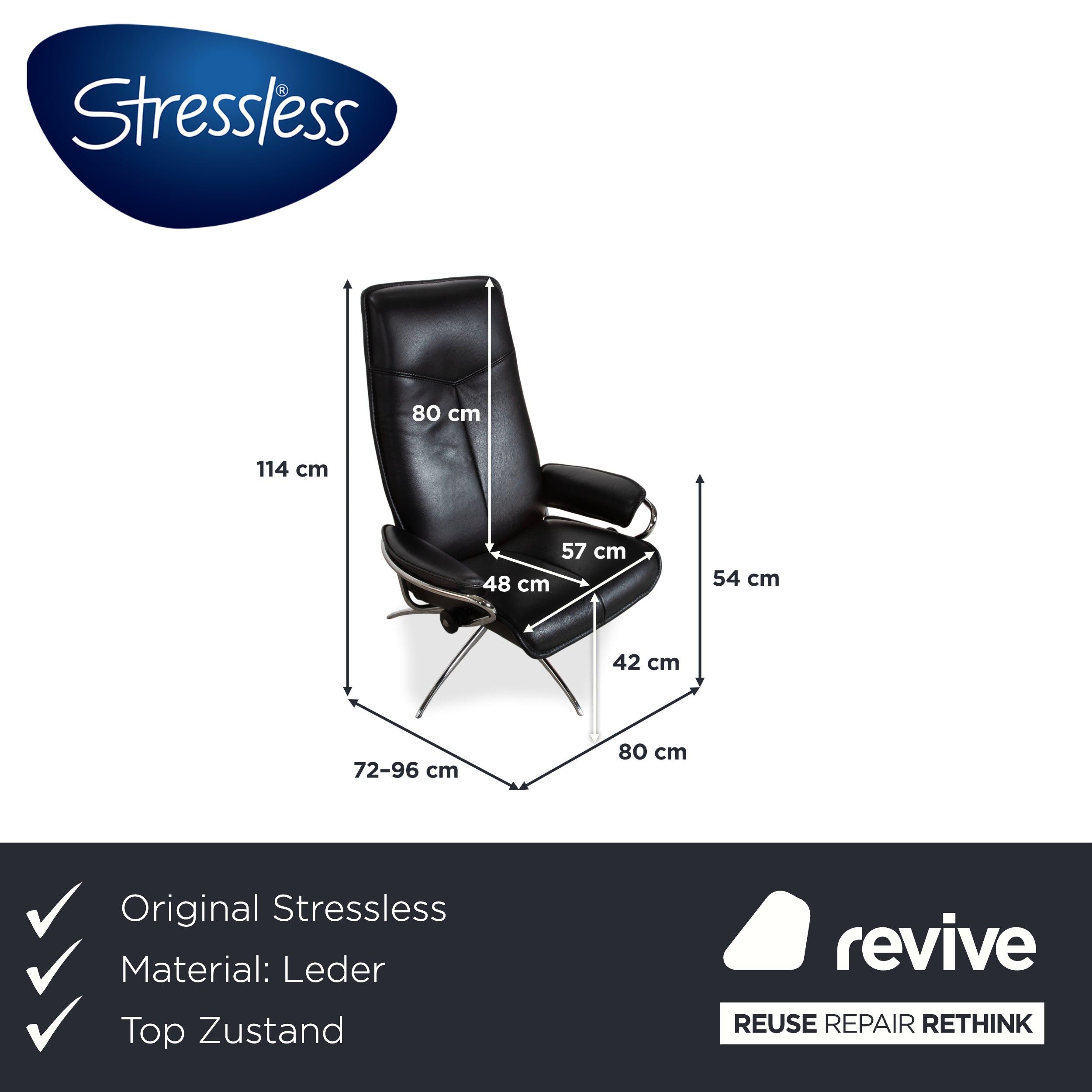 Fauteuil Stressless City en cuir noir avec repose-pieds, fonction manuelle, piètement étoile