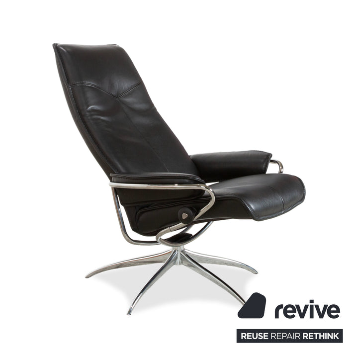 Stressless City Leder Sessel Schwarz inkl. Hocker manuelle Funktion Sternfuß