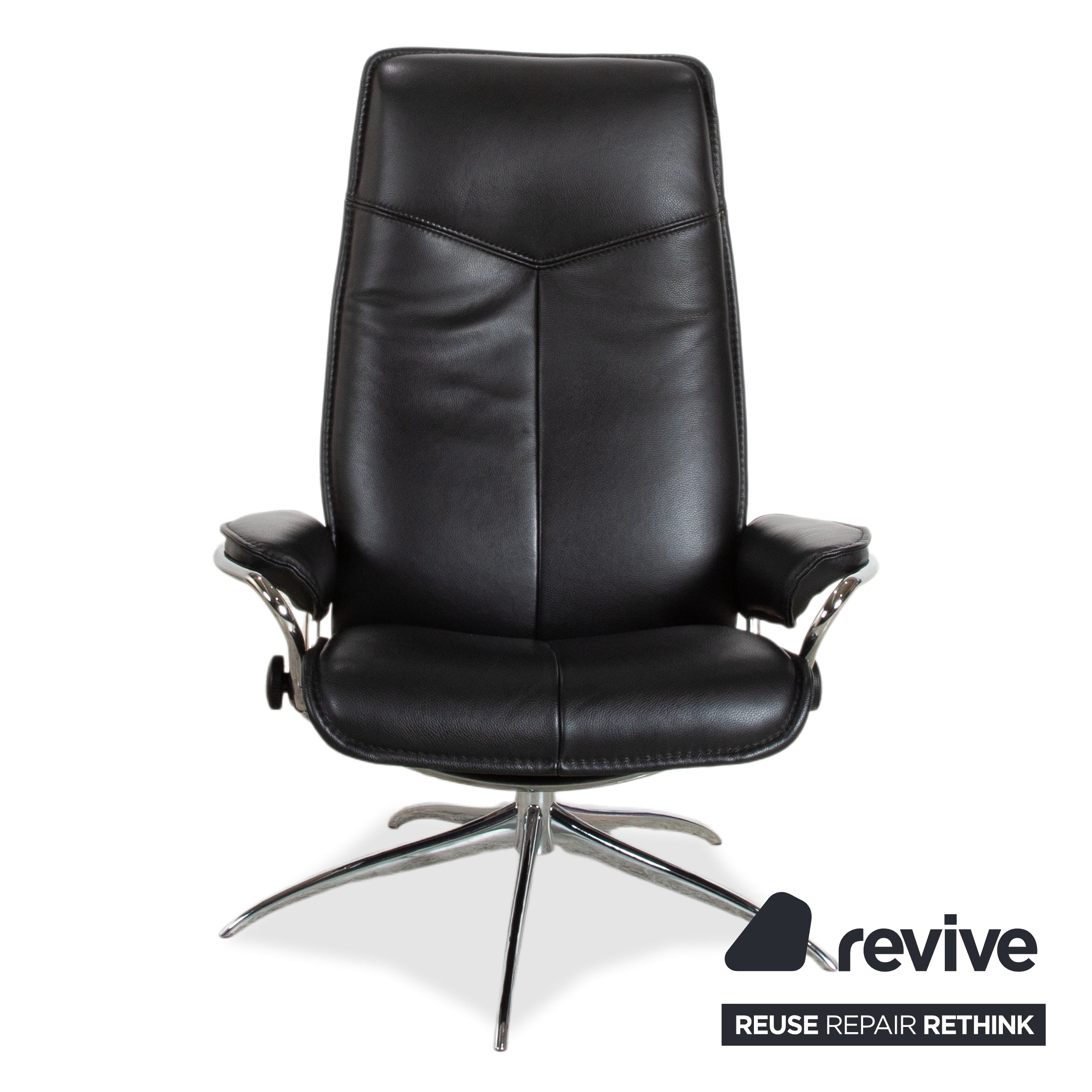 Fauteuil Stressless City en cuir noir avec repose-pieds, fonction manuelle, piètement étoile