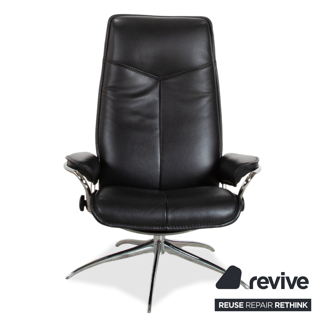 Fauteuil Stressless City en cuir noir avec repose-pieds, fonction manuelle, piètement étoile