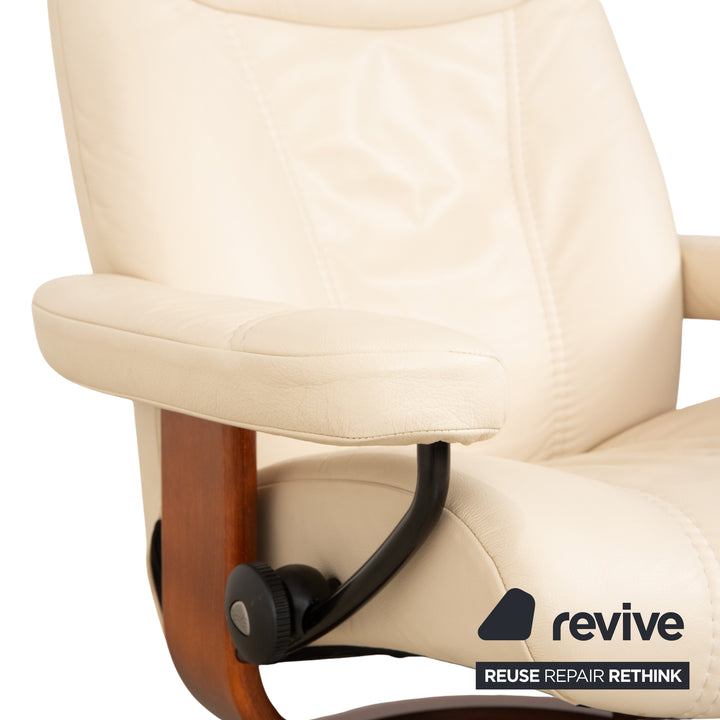 Stressless Consul Leather Wood Recliner Cream Beige Brown Manual Function incl. Footstool