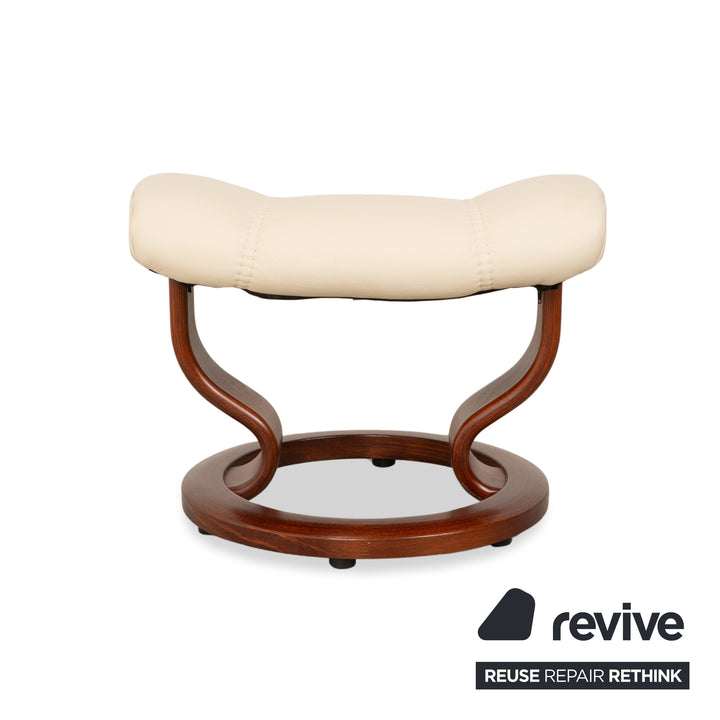 Stressless Consul Leather Wood Recliner Cream Beige Brown Manual Function incl. Footstool