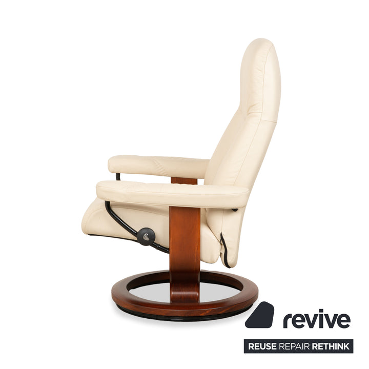 Stressless Consul Leather Wood Recliner Cream Beige Brown Manual Function incl. Footstool