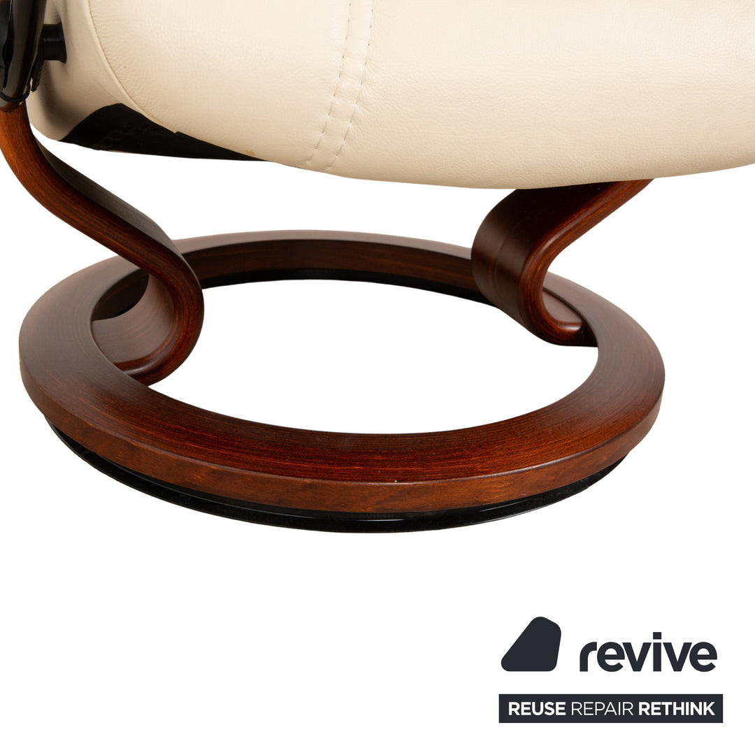 Stressless Consul Leather Wood Recliner Cream Beige Brown Manual Function incl. Footstool