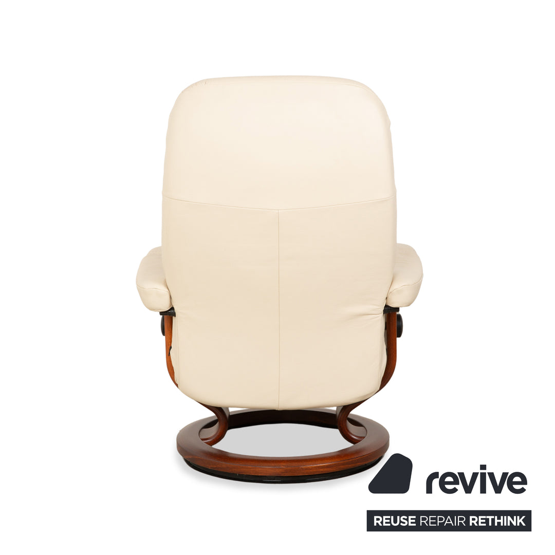 Stressless Consul Leather Wood Recliner Cream Beige Brown Manual Function incl. Footstool