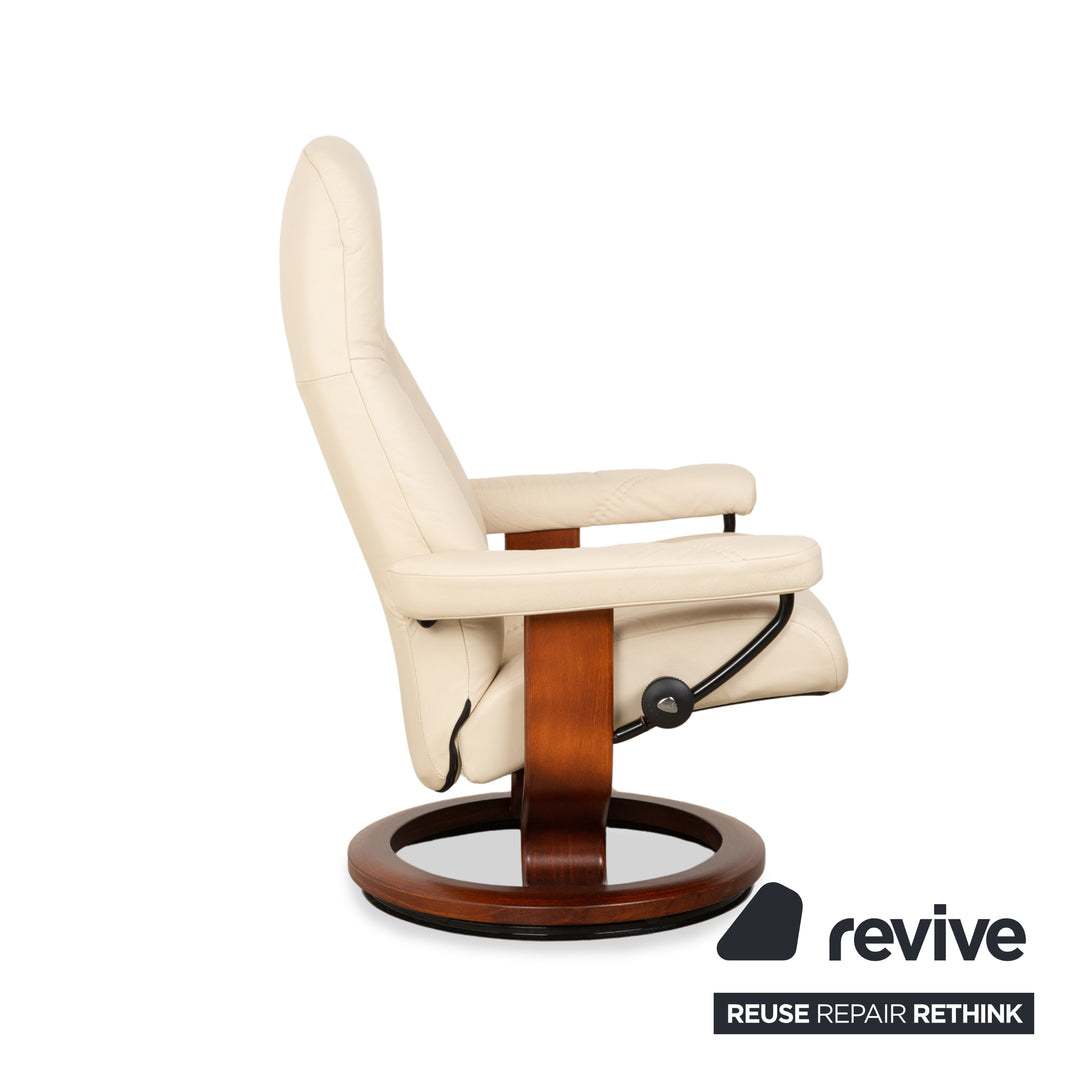 Stressless Consul Leather Wood Recliner Cream Beige Brown Manual Function incl. Footstool