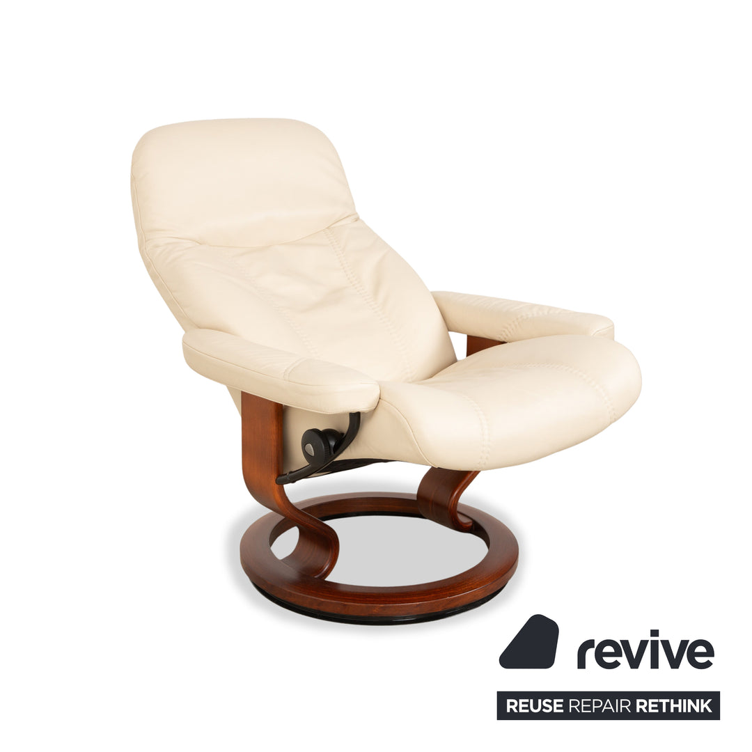 Stressless Consul Leather Wood Recliner Cream Beige Brown Manual Function incl. Footstool