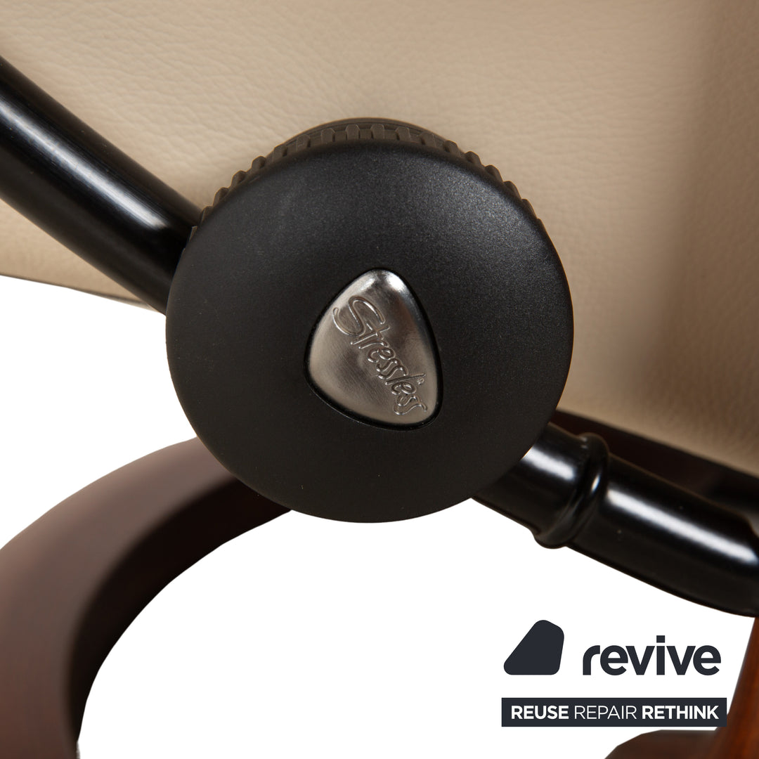 Stressless Consul Leder Holz Sessel Creme Beige Braun manuelle Funktion inkl. Hocker