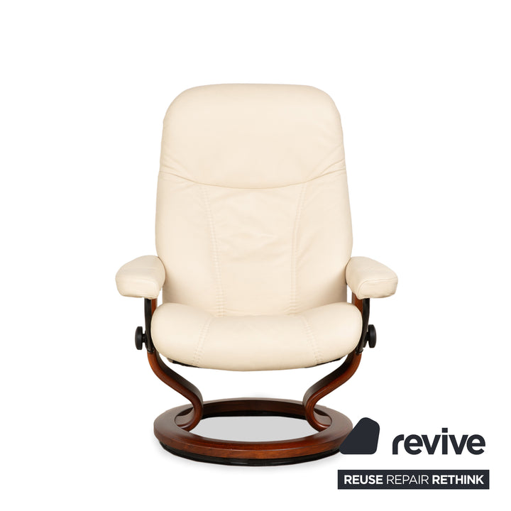 Stressless Consul Leather Wood Recliner Cream Beige Brown Manual Function incl. Footstool