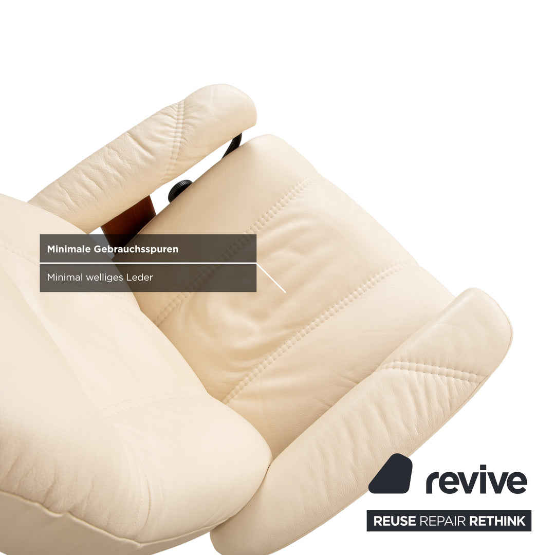 Stressless Consul Leather Wood Recliner Cream Beige Brown Manual Function incl. Footstool