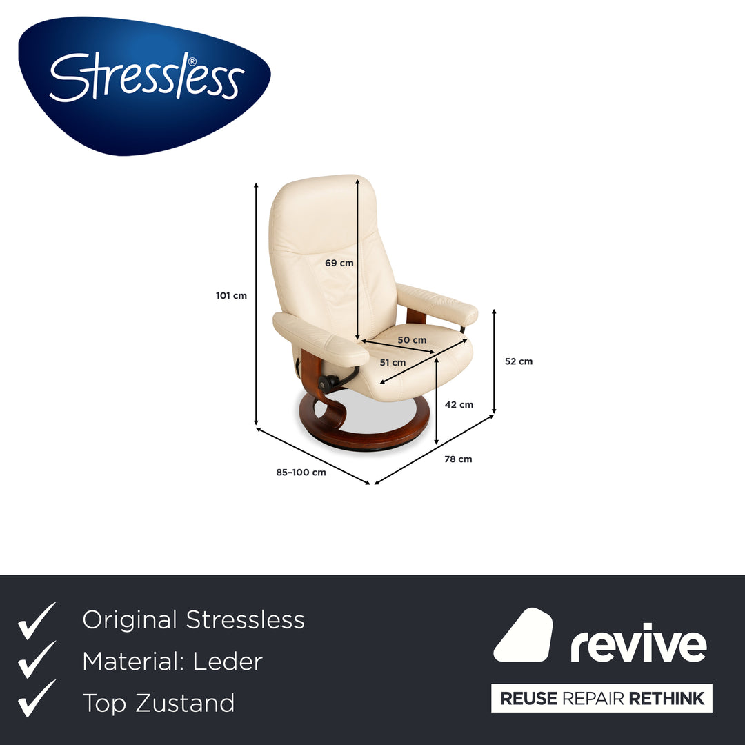 Stressless Consul Leather Wood Recliner Cream Beige Brown Manual Function incl. Footstool