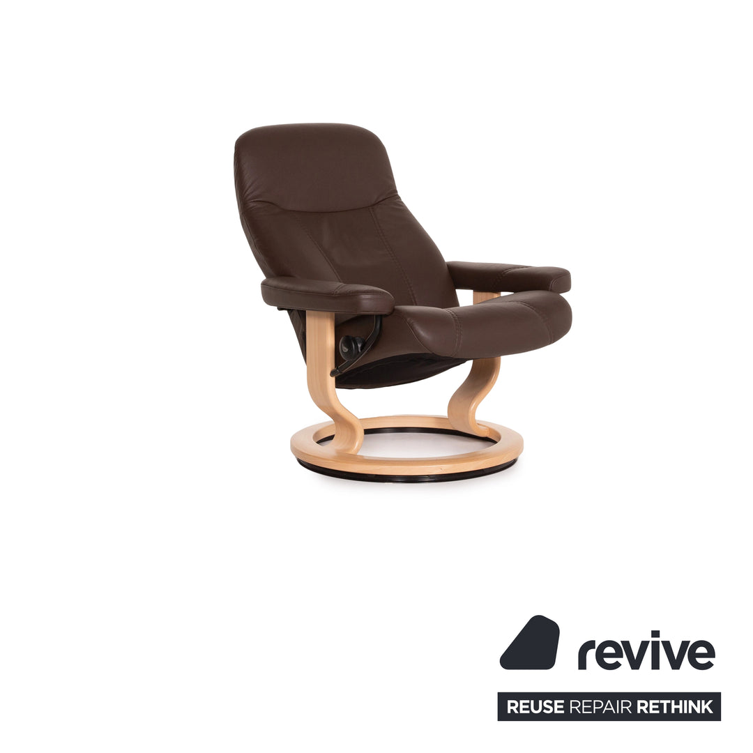 Stressless Consul leather armchair brown size M incl. stool dark brown relax armchair function relax function