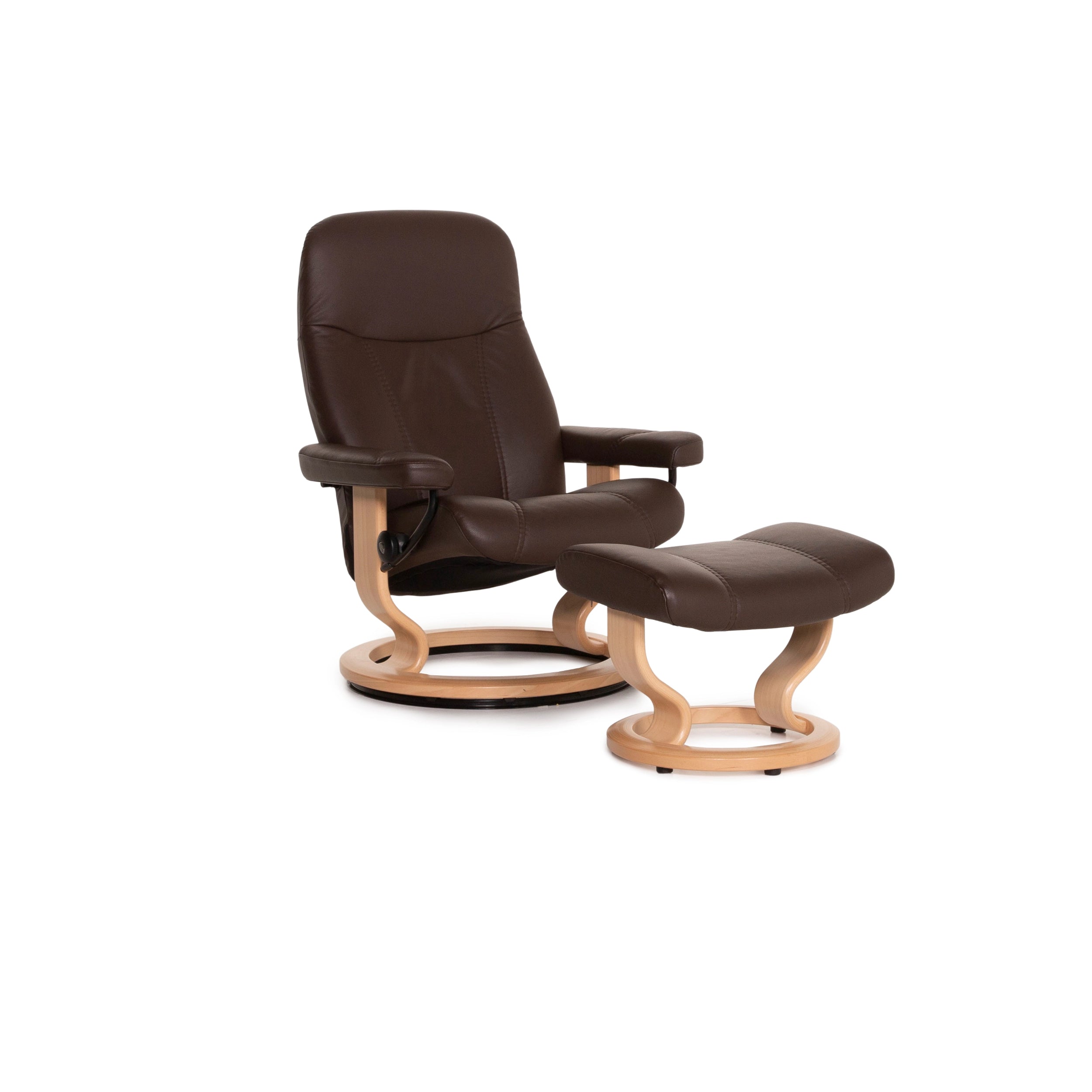 Fauteuil en cuir Stressless Consul marron taille M avec tabouret marron foncé Fonction de relaxation Fonction de relaxation