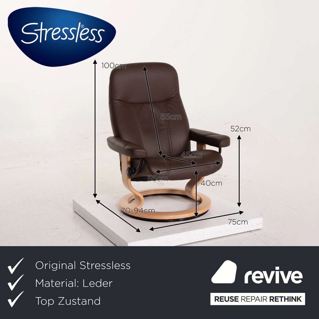 Stressless Consul Leder Sessel Braun Größe M inkl. Hocker Dunkelbraun Relaxsessel Funktion Relaxfunktion