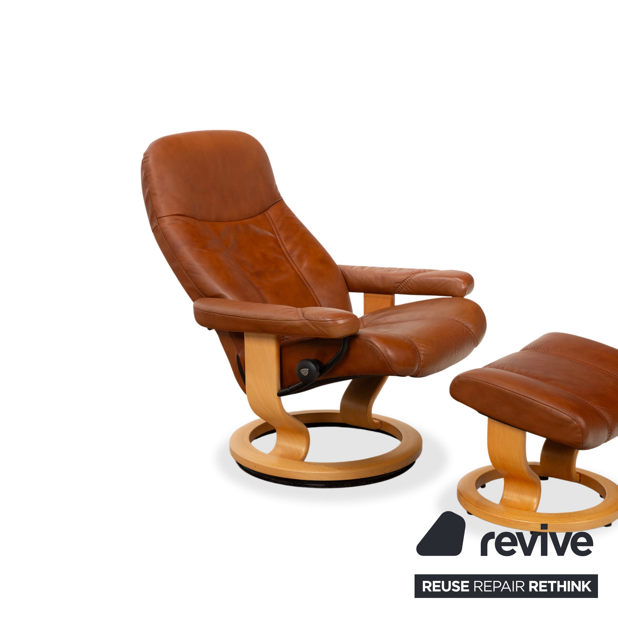 Stressless Consul Leder Sessel Braun Cognac  inkl. Hocker und manuelle Relaxfunktion