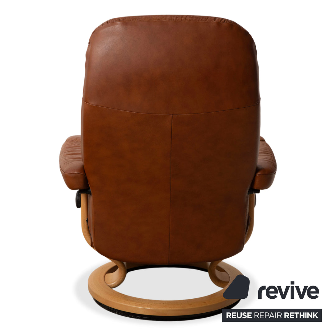 Stressless Consul Leder Sessel Braun Cognac  inkl. Hocker und manuelle Relaxfunktion