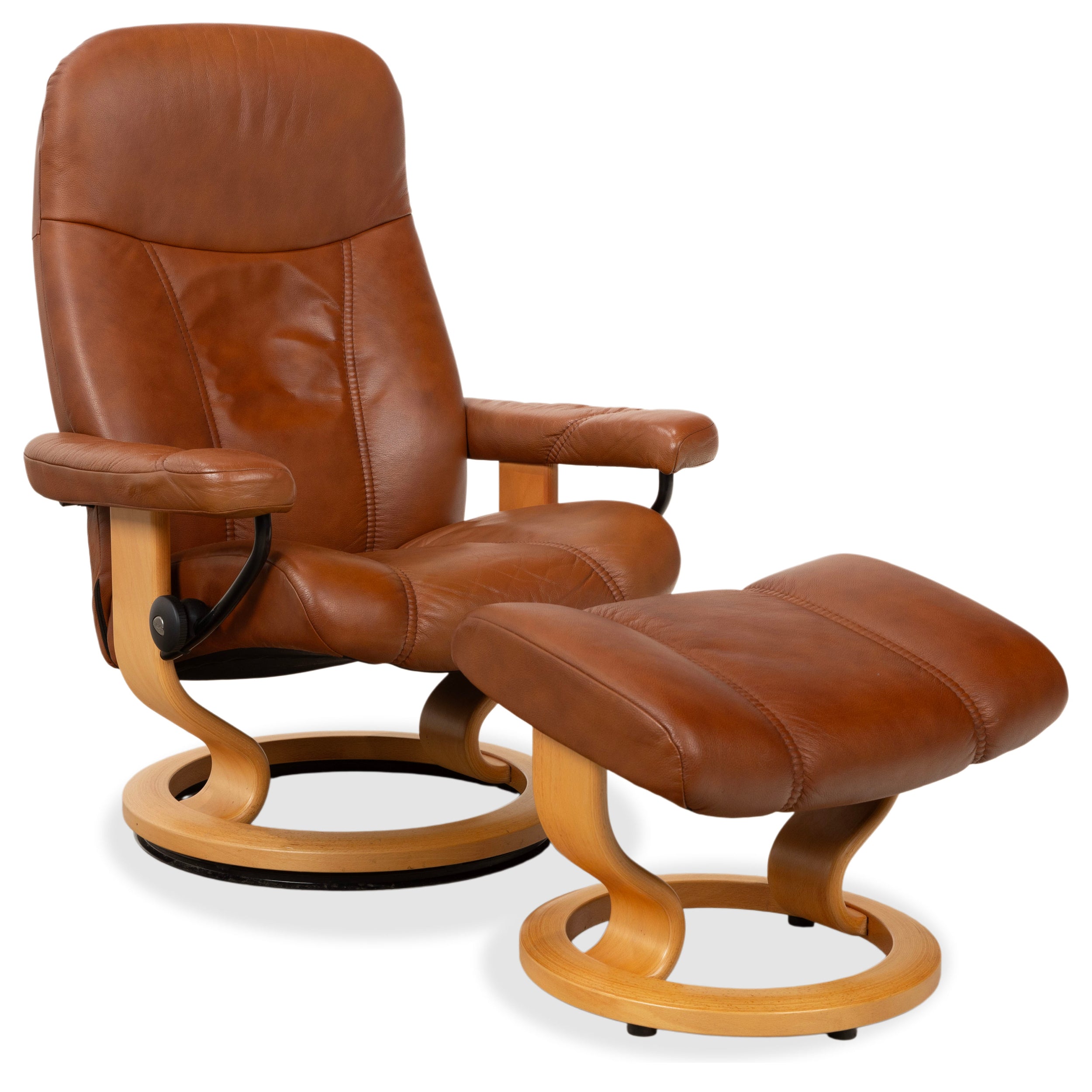 Stressless Consul Leder Sessel Braun Cognac  inkl. Hocker und manuelle Relaxfunktion