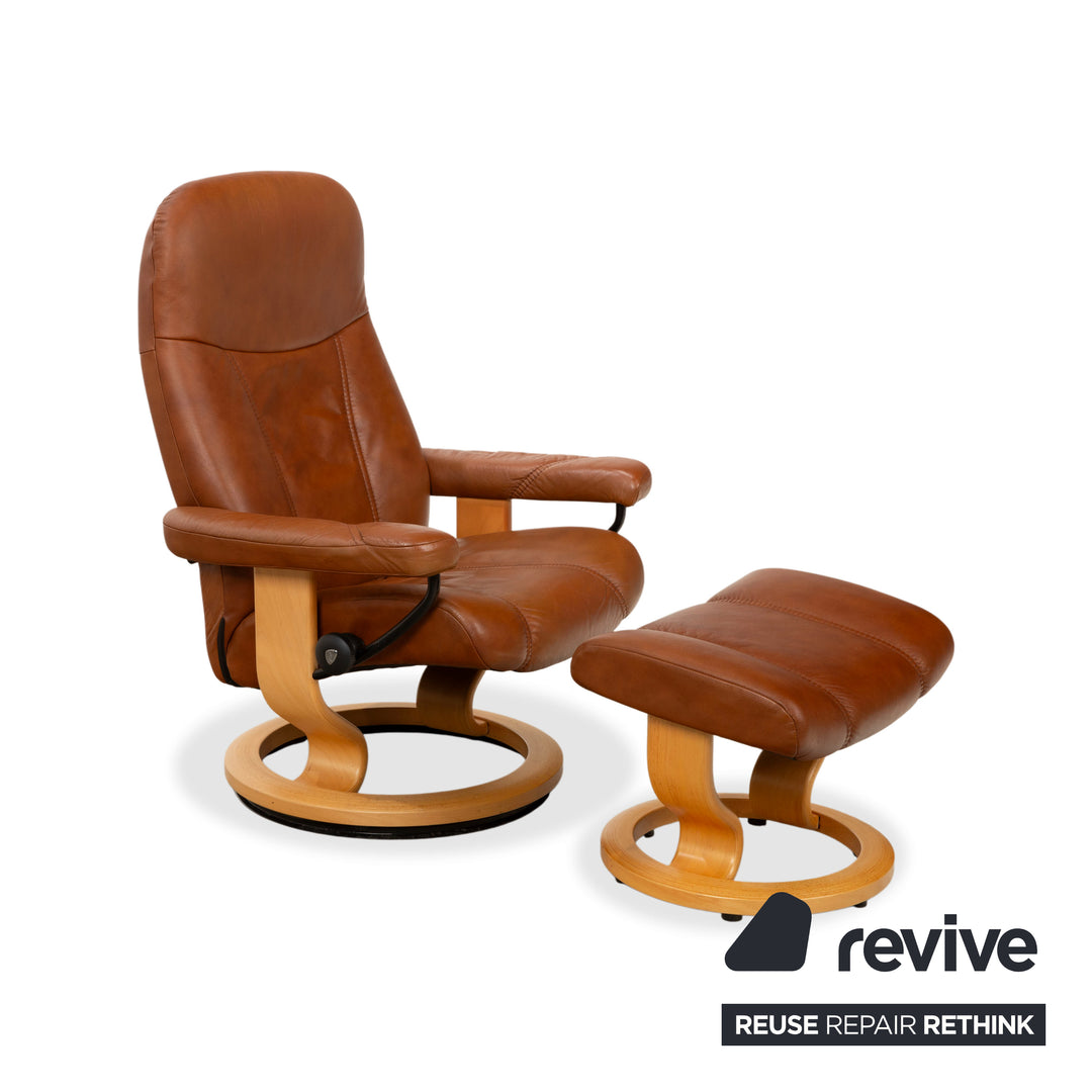 Stressless Consul Leder Sessel Braun Cognac  inkl. Hocker und manuelle Relaxfunktion