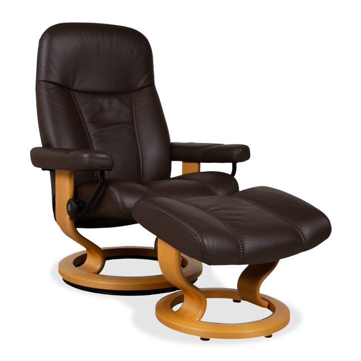 Stressless Consul Fauteuil cuir bois marron Moka avec repose-pieds fonction relax