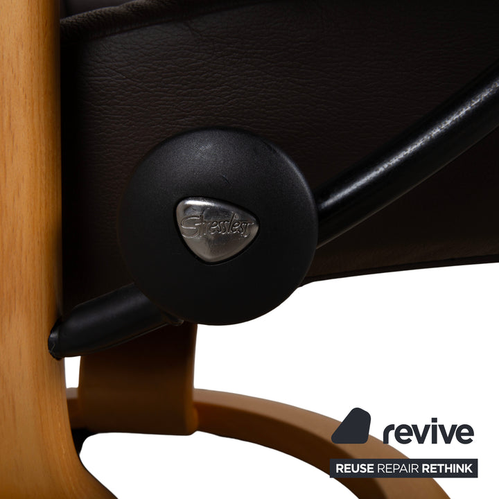Stressless Consul Fauteuil cuir bois marron Moka avec repose-pieds fonction relax