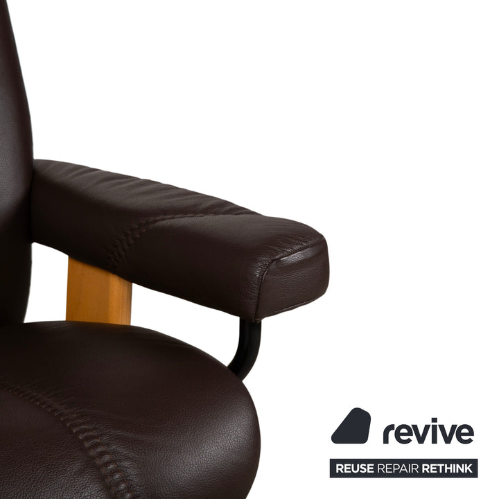 Stressless Consul Fauteuil cuir bois marron Moka avec repose-pieds fonction relax