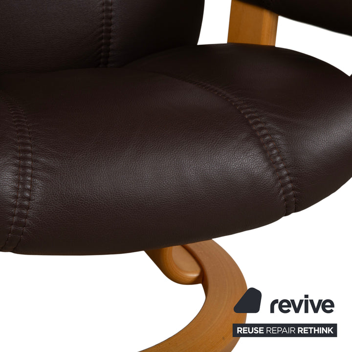 Stressless Consul Fauteuil cuir bois marron Moka avec repose-pieds fonction relax