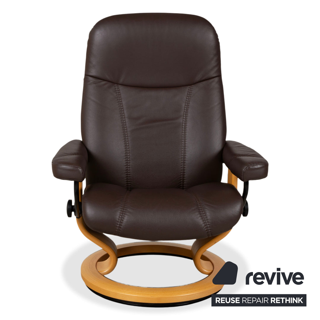 Stressless Consul Fauteuil cuir bois marron Moka avec repose-pieds fonction relax