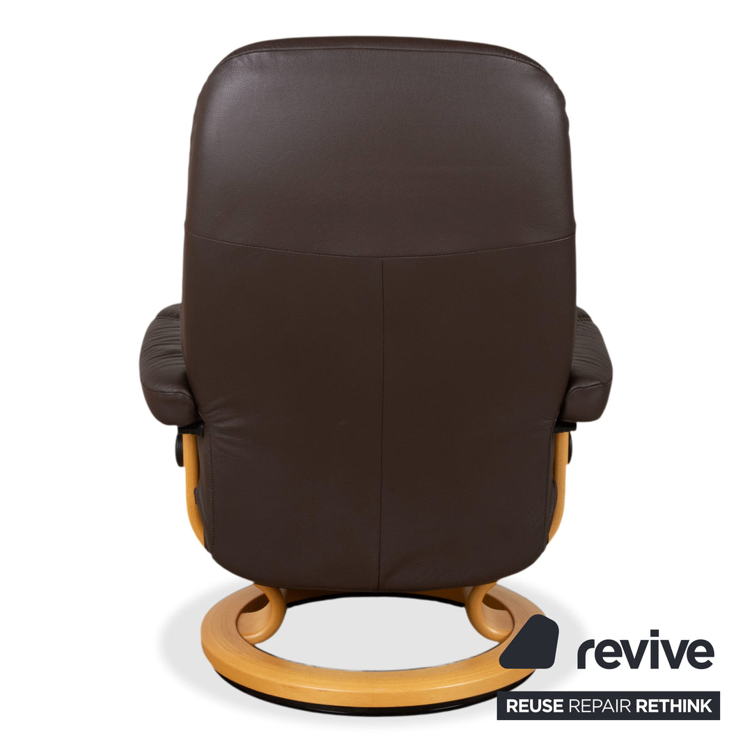 Stressless Consul Fauteuil cuir bois marron Moka avec repose-pieds fonction relax