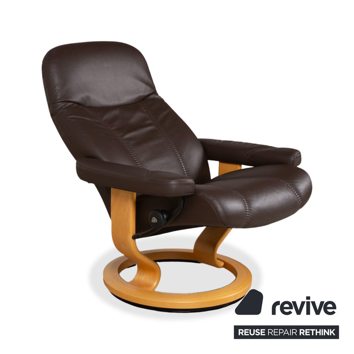 Stressless Consul Fauteuil cuir bois marron Moka avec repose-pieds fonction relax