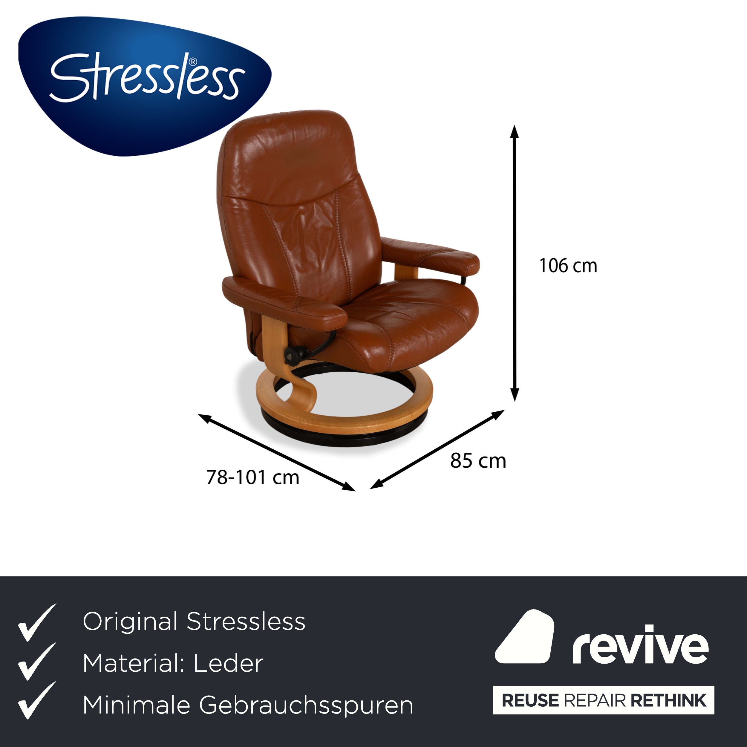 Fauteuil en cuir Stressless Consul marron avec tabouret fonction manuelle fonction relaxation