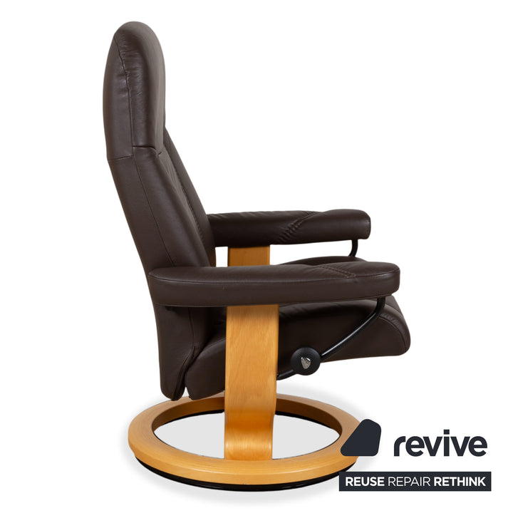 Stressless Consul Fauteuil cuir bois marron Moka avec repose-pieds fonction relax