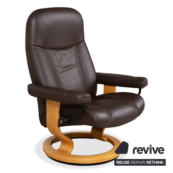 Stressless Consul Fauteuil cuir bois marron Moka avec repose-pieds fonction relax