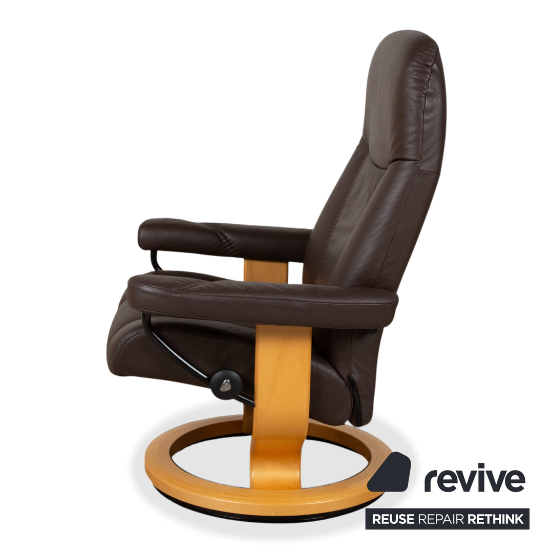Stressless Consul Fauteuil cuir bois marron Moka avec repose-pieds fonction relax