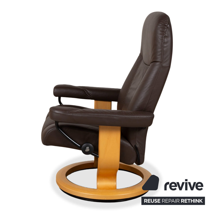 Stressless Consul Fauteuil cuir bois marron Moka avec repose-pieds fonction relax