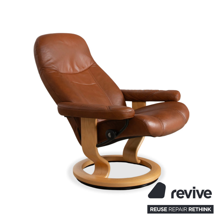 Stressless Consul Leather Armchair Brown Manual Function incl. Ottoman