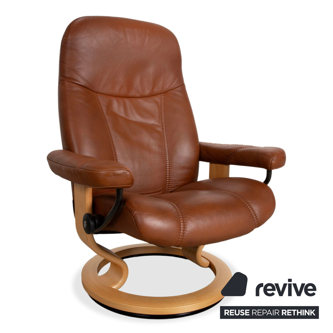 Stressless Consul Leather Armchair Brown Manual Function incl. Ottoman