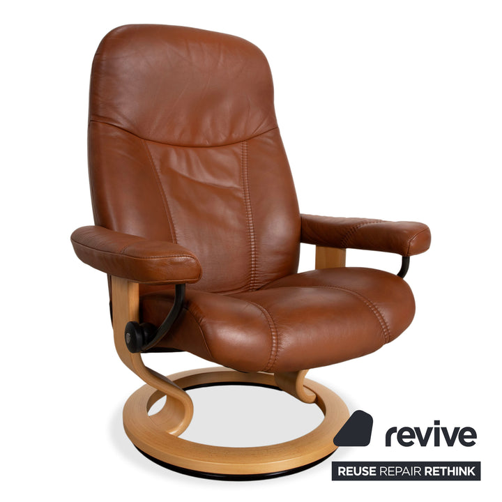 Stressless Consul Leather Armchair Brown Manual Function incl. Ottoman