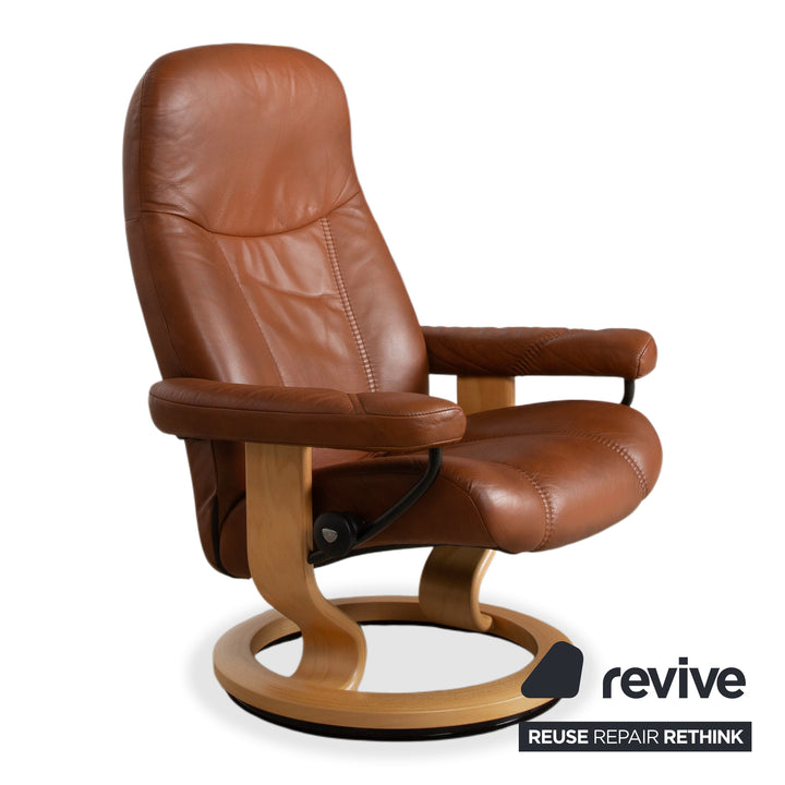 Stressless Consul Leather Armchair Brown Manual Function incl. Ottoman