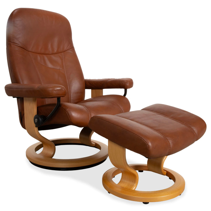 Stressless Consul Leather Armchair Brown Manual Function incl. Ottoman