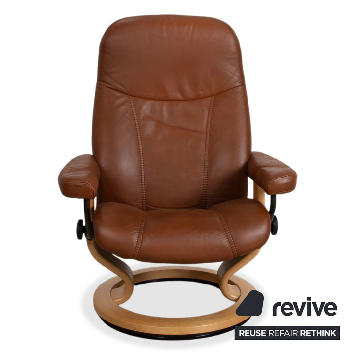 Stressless Consul Leather Armchair Brown Manual Function incl. Ottoman