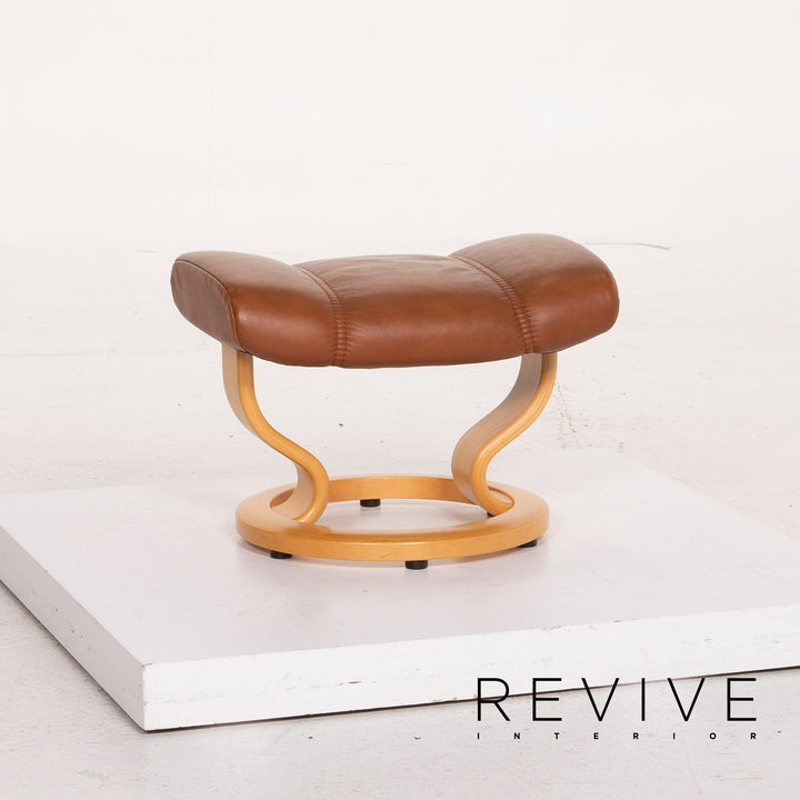 Fauteuil en cuir Stressless Consul cognac avec tabouret fonction relaxation #15279