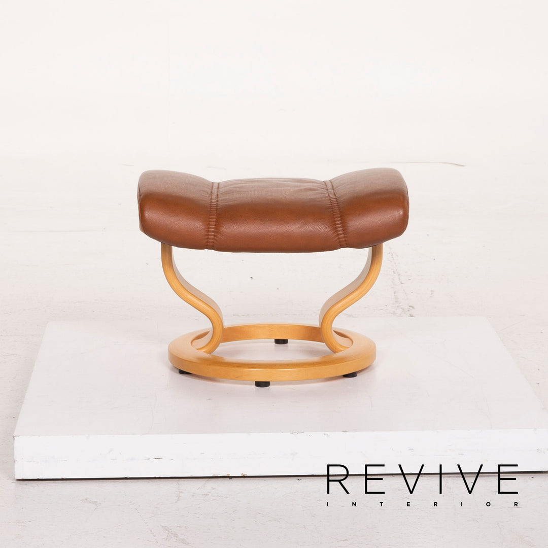 Fauteuil en cuir Stressless Consul cognac avec tabouret fonction relaxation #15279