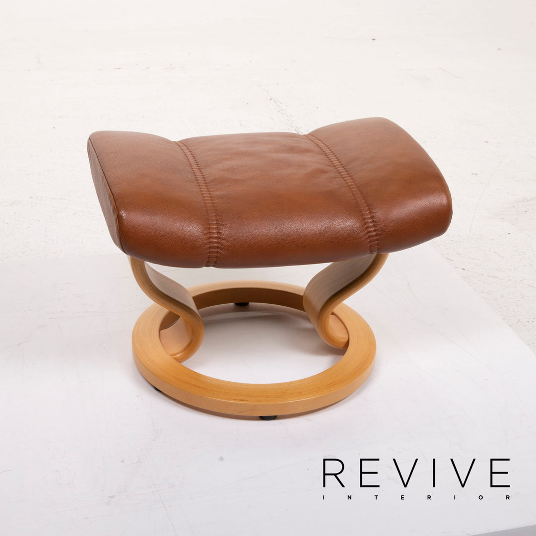 Fauteuil en cuir Stressless Consul cognac avec tabouret fonction relaxation #15279