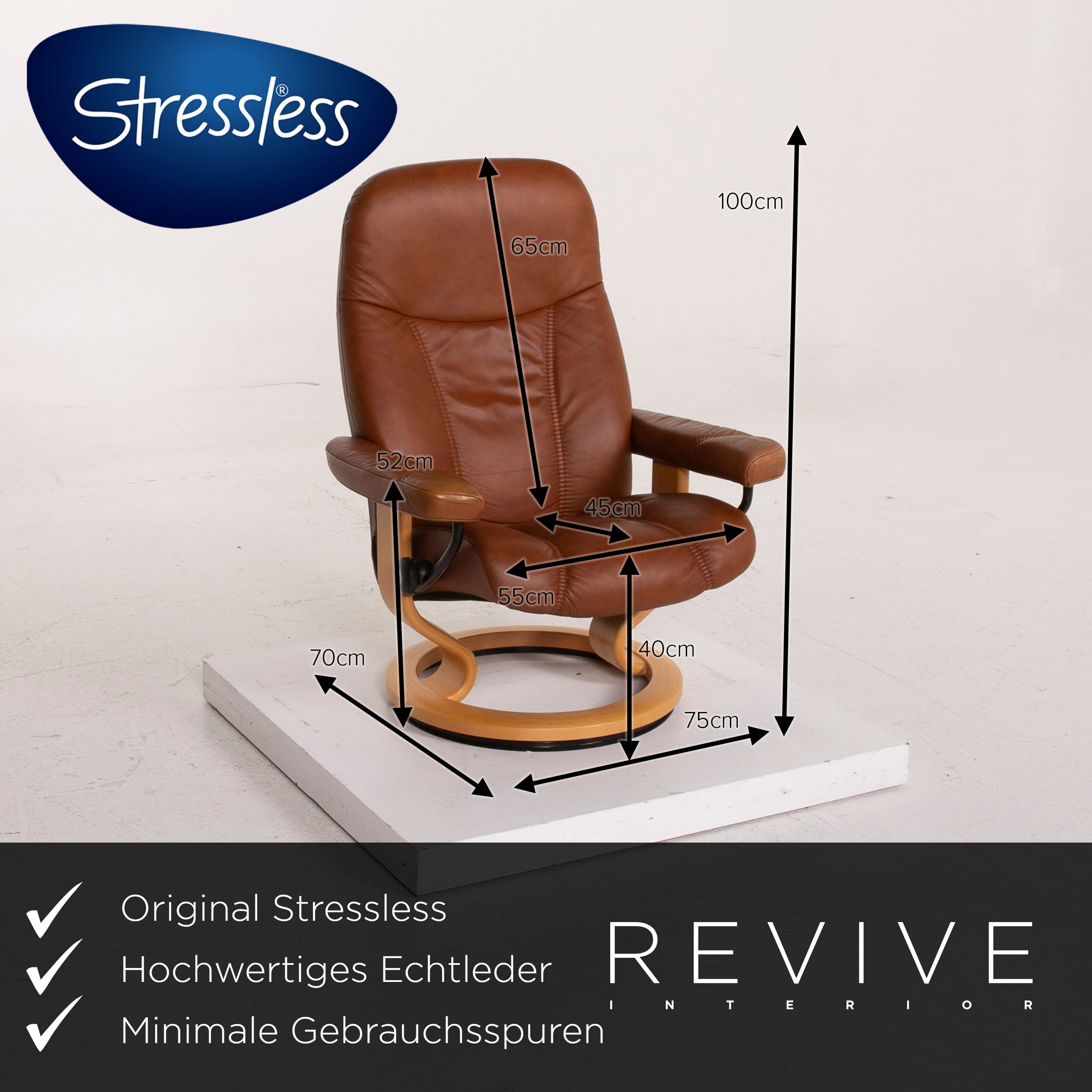 Stressless Consul leather armchair cognac incl. stool relaxation function #15279