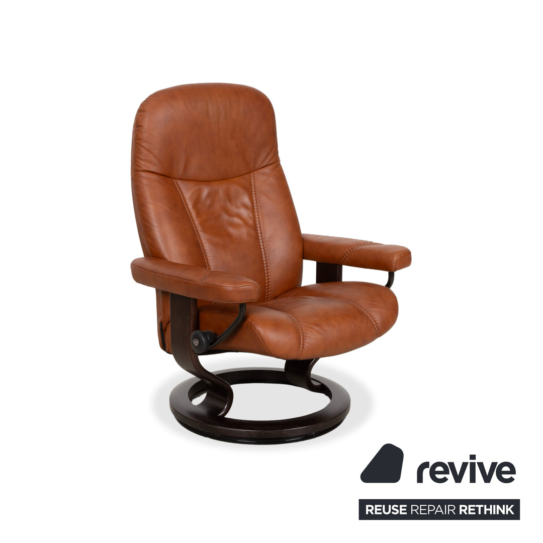 Fauteuil et repose-pieds Stressless Consul en cuir cognac, fonction relax