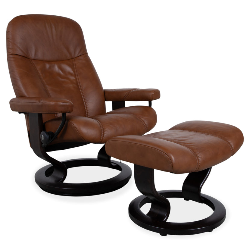 Stressless Consul Leather Armchair Cognac incl. Ottoman Recliner Function