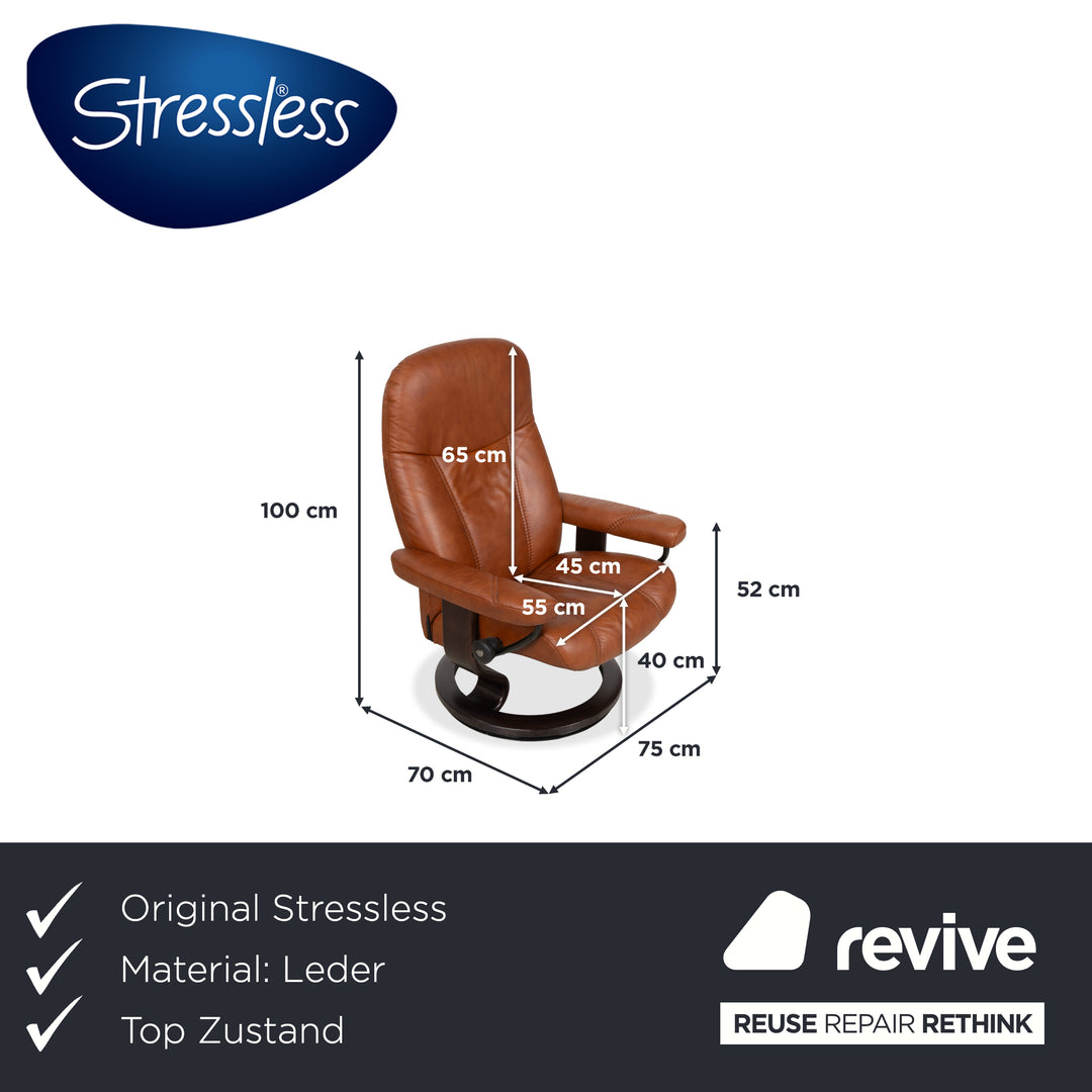Fauteuil et repose-pieds Stressless Consul en cuir cognac, fonction relax